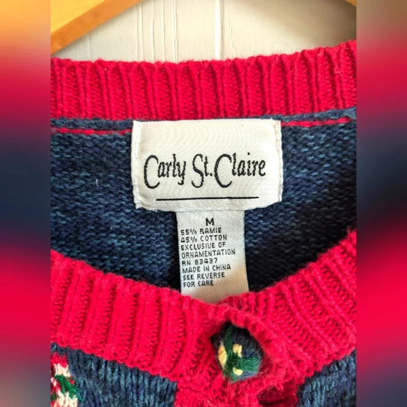 Carly St. Claire Embroidered Christmas Cardigan in Red Blue size Medium Holiday - Picture 2 of 7